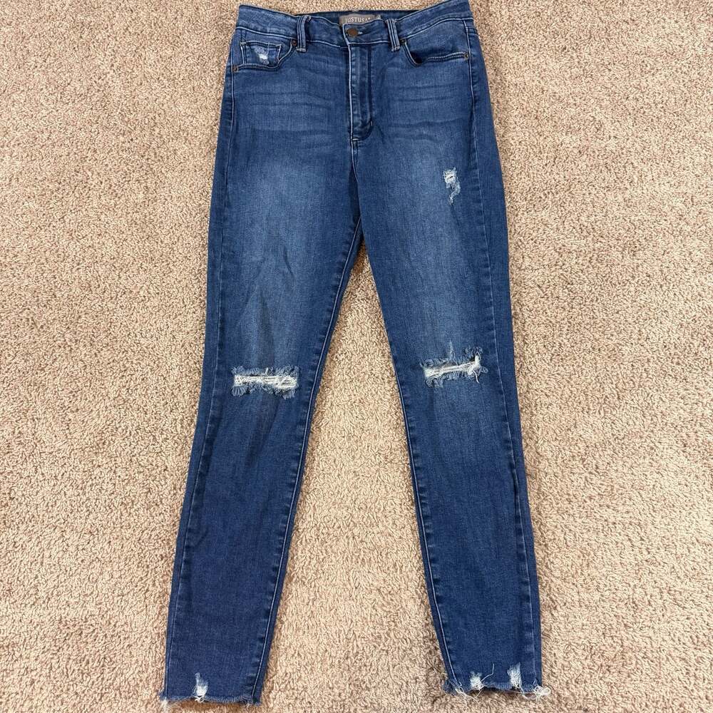 JustUSA Distressed Skinny Jeans Womens Size 10 Raw Hem Stretch Denim‎ EUC